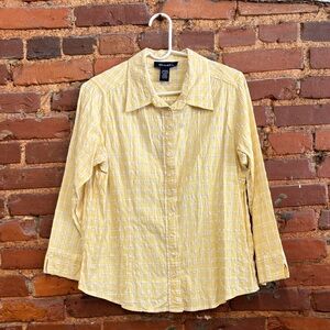 Vintage 90’s‎ Butter Yellow Cotton Blend Textured Button Down Blouse Size Medium